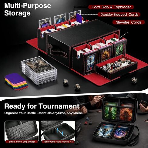7-in-1 Commander Deck Box with Battle Case, 6-Deck Modular Card Storage Vault for MTG, Holds 600+ Double-Sleeved Cards, 35PT Magnetic Card Holders & 24 Dividers for TCG Game Night & Tournament in Saudi Arabia