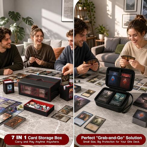 7-in-1 Commander Deck Box with Battle Case, 6-Deck Modular Card Storage Vault for MTG, Holds 600+ Double-Sleeved Cards, 35PT Magnetic Card Holders & 24 Dividers for TCG Game Night & Tournament in Saudi Arabia
