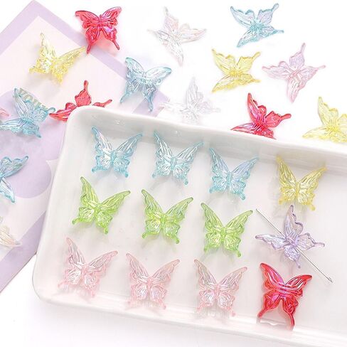 40Pcs Butterfly Acrylic Beads Bead Bracelet Making Kit, Colorful Butterflies Bead Charms for Bracelets, Bulk Spacer Beads for Jewelry Making, Earrings, Keychains, and DIY Crafts in Saudi Arabia