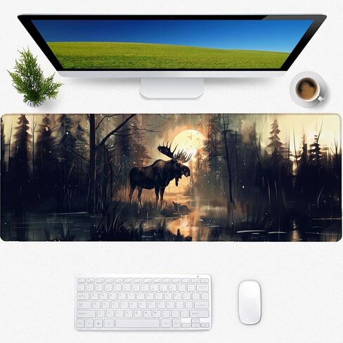 Hunting Moose Gaming Mouse Pad, Desk Mat, Non-Slip Rubber Base Cool Aesthetic MousePads for Computer Laptop Keyboard Office School Home Desktop Accessories Decor 31.5" x 11.8" in Saudi Arabia