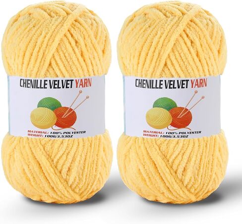 2 * 100g/3.5oz Fluffy Chenille Yarn for Crocheting, Chunky Velvet Yarn for Crochet Amigurumi, Used for Making Baby Yarns Blanket, Clothes, Pattern Knitting Creations (Apricot Color) in Kuwait