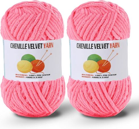 2 * 100g/3.5oz Fluffy Chenille Yarn for Crocheting, Chunky Velvet Yarn for Crochet Amigurumi, Used for Making Baby Yarns Blanket, Clothes, Pattern Knitting Creations (Apricot Color) in Kuwait