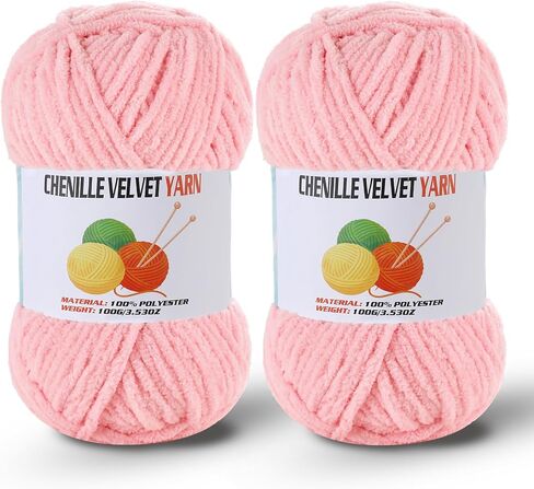 2 * 100g/3.5oz Fluffy Chenille Yarn for Crocheting, Chunky Velvet Yarn for Crochet Amigurumi, Used for Making Baby Yarns Blanket, Clothes, Pattern Knitting Creations (Apricot Color) in Kuwait