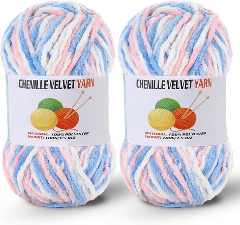 2 * 100g/3.5oz Fluffy Chenille Yarn for Crocheting, Chunky Velvet Yarn for Crochet Amigurumi, Used for Making Baby Yarns Blanket, Clothes, Pattern Knitting Creations (Apricot Color) in Kuwait