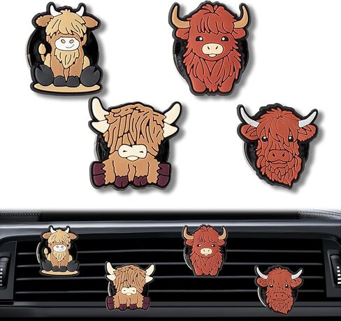 Rislobx 4PCS Highland Cow Air Vent Clip, Highland Cow Car Decor Air Freshener Car Accessories for Women (Highland Cows) in Kuwait