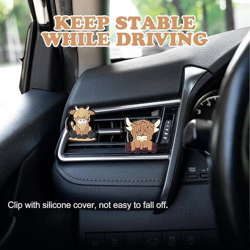 Rislobx 4PCS Highland Cow Air Vent Clip, Highland Cow Car Decor Air Freshener Car Accessories for Women (Highland Cows) in Kuwait