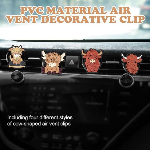 Rislobx 4PCS Highland Cow Air Vent Clip, Highland Cow Car Decor Air Freshener Car Accessories for Women (Highland Cows) in Kuwait