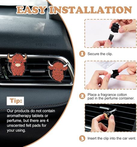 Rislobx 4PCS Highland Cow Air Vent Clip, Highland Cow Car Decor Air Freshener Car Accessories for Women (Highland Cows) in Kuwait