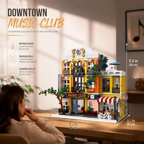 Music Club Architecture Building Set Collectible Model for Adults, Compatible with Lego City Street View with Light Creative DIY Home Office Decor for Adults in Saudi Arabia
