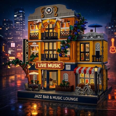 Music Club Architecture Building Set Collectible Model for Adults, Compatible with Lego City Street View with Light Creative DIY Home Office Decor for Adults in Saudi Arabia