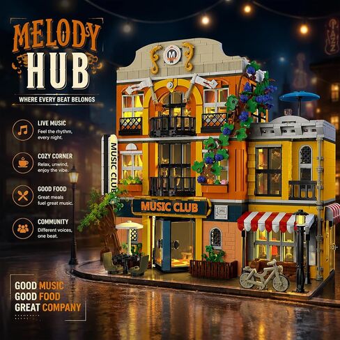 Music Club Architecture Building Set Collectible Model for Adults, Compatible with Lego City Street View with Light Creative DIY Home Office Decor for Adults in Saudi Arabia