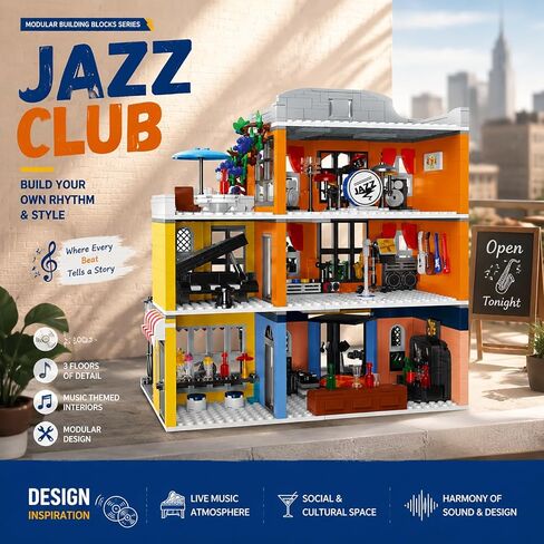 Music Club Architecture Building Set Collectible Model for Adults, Compatible with Lego City Street View with Light Creative DIY Home Office Decor for Adults in Saudi Arabia