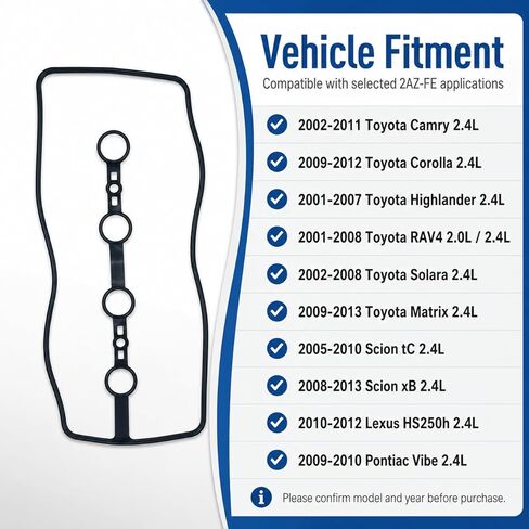 VS50530R Valve Cover Gasket Seal Compatible with 2002-2011 Camry, 2009-2012 Corolla, 2001-2007 Highlander, Replace 2AZFE 112130H010 11213-0H010 in Saudi Arabia