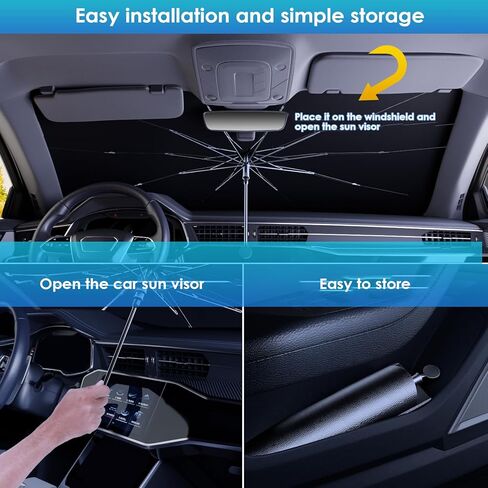 Car Windshield Sun Shade Umbrella, 2026 Upgrade Foldable Car Windshield Sun Shade Cover, 100% Sun Blocking & UV Protection Easy to Store, Fits Most Cars & SUVs (Large (55.1 * 31.1 inch)) in Saudi Arabia