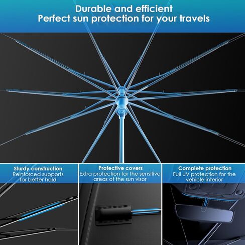 Car Windshield Sun Shade Umbrella, 2026 Upgrade Foldable Car Windshield Sun Shade Cover, 100% Sun Blocking & UV Protection Easy to Store, Fits Most Cars & SUVs (Large (55.1 * 31.1 inch)) in Saudi Arabia