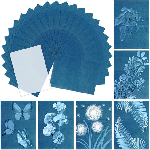 Novwang 80 pcs paper cyanotype paper ، stistivity sun in print paper kit with اثنين من الأكمام الواضحة المخصصة وقالب حزمة واحدة ، مشروع فنون وورق صنف من الشمس (5.8 × 4.1 بوصة) in Kuwait