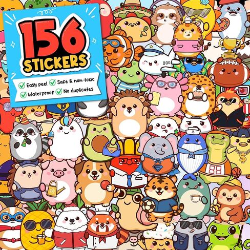 Pocket Pals by Puraesla - 308 PCS Emotional Support Animals Stickers for Kids Cute Water Bottle Stickers Waterproof Vinyl ASticker Self Adhesive Pet Reward Sticker for Baby Teacher Party Fvors in Saudi Arabia