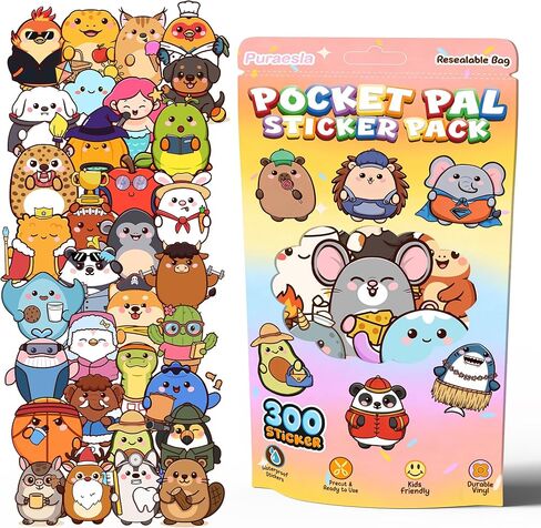 Pocket Pals by Puraesla - 308 PCS Emotional Support Animals Stickers for Kids Cute Water Bottle Stickers Waterproof Vinyl ASticker Self Adhesive Pet Reward Sticker for Baby Teacher Party Fvors in Saudi Arabia
