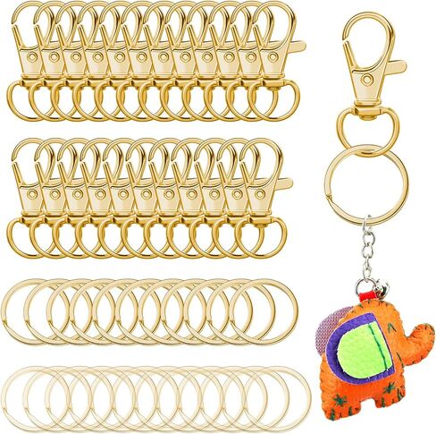 50 PCS Keychain Set,Swivel Hook Clasps with 25 Split Key Rings,Metal Keychain Accessories for DIY Making and Craft Supplies,Golden in Kuwait