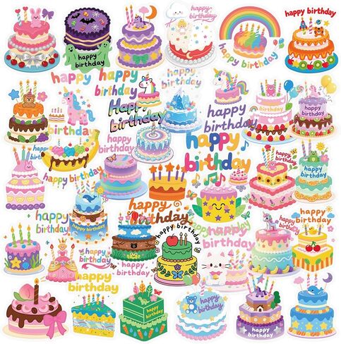 Happy Birthday Stickers for Kids, 56Pcs Clear PET Birthday Cute Stickers for Water Bottles Cell Phones Guitars Laptops Teens Adults Party Supplies Decoration in Saudi Arabia