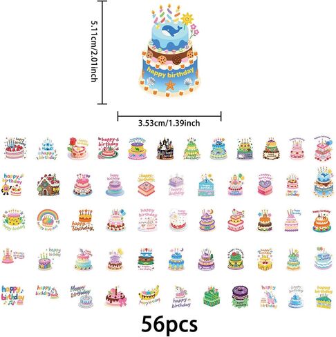 Happy Birthday Stickers for Kids, 56Pcs Clear PET Birthday Cute Stickers for Water Bottles Cell Phones Guitars Laptops Teens Adults Party Supplies Decoration in Saudi Arabia