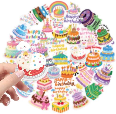 Happy Birthday Stickers for Kids, 56Pcs Clear PET Birthday Cute Stickers for Water Bottles Cell Phones Guitars Laptops Teens Adults Party Supplies Decoration in Saudi Arabia