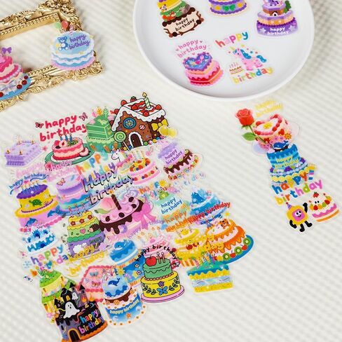 Happy Birthday Stickers for Kids, 56Pcs Clear PET Birthday Cute Stickers for Water Bottles Cell Phones Guitars Laptops Teens Adults Party Supplies Decoration in Saudi Arabia