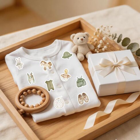 JarThenaAMCS 1008Pcs Baby Shower Stickers Green Beige Bear Clothes Rocking Horse Decals Self-Adhesive Labels for Birthday Baby Shower Party Favor Supplies Envelope Seals, 2 Rolls in Kuwait