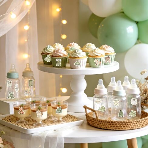 JarThenaAMCS 1008Pcs Baby Shower Stickers Green Beige Bear Clothes Rocking Horse Decals Self-Adhesive Labels for Birthday Baby Shower Party Favor Supplies Envelope Seals, 2 Rolls in Kuwait