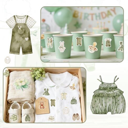 JarThenaAMCS 1008Pcs Baby Shower Stickers Green Beige Bear Clothes Rocking Horse Decals Self-Adhesive Labels for Birthday Baby Shower Party Favor Supplies Envelope Seals, 2 Rolls in Kuwait