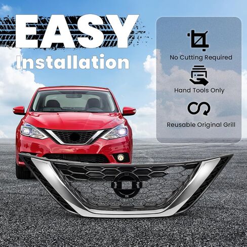 Front Bumper Honeycomb Upper Grille Chrome & Black Grill Compatible with 2016 2017 2018 Nissan Sentra 62310-3YU0A NI1200279 in Saudi Arabia