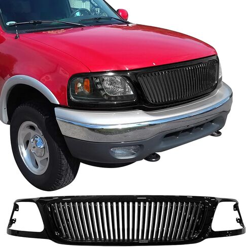 شبكة أمامية علوية، متوافقة مع 1999-2003 Ford F-150، مجموعة شواية أمامية من بلاستيك ABS باللون الأسود، قطعة واحدة in Saudi Arabia