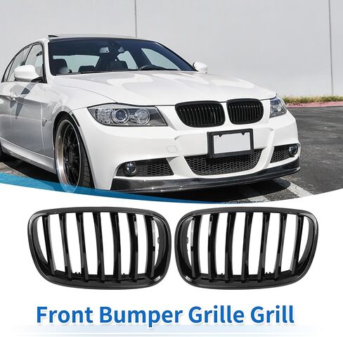 X AUTOHAUX الجبهة العلوي غطاء محرك السيارة الوفير مصبغة شواء لسيارات BMW X5 4 أبواب 2007-2013 المصد العلوي الأمامي الكلى مصبغة شواء إشارة شريحة زوج أسود لامع in Kuwait