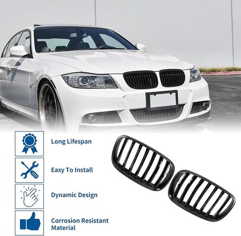 X AUTOHAUX الجبهة العلوي غطاء محرك السيارة الوفير مصبغة شواء لسيارات BMW X5 4 أبواب 2007-2013 المصد العلوي الأمامي الكلى مصبغة شواء إشارة شريحة زوج أسود لامع in Kuwait