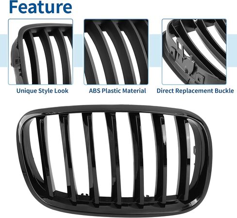 X AUTOHAUX الجبهة العلوي غطاء محرك السيارة الوفير مصبغة شواء لسيارات BMW X5 4 أبواب 2007-2013 المصد العلوي الأمامي الكلى مصبغة شواء إشارة شريحة زوج أسود لامع in Kuwait