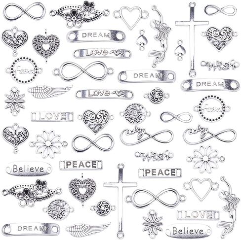 Jewellery Connector Metal Mixed Charms Pendant Set DIY Jewellery Pendant Infinity Sign Pendant Heart Jewellery Connector DIY Craft Charms, Metal… in Saudi Arabia