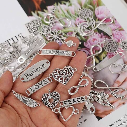 Jewellery Connector Metal Mixed Charms Pendant Set DIY Jewellery Pendant Infinity Sign Pendant Heart Jewellery Connector DIY Craft Charms, Metal… in Saudi Arabia