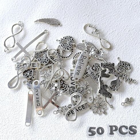 Jewellery Connector Metal Mixed Charms Pendant Set DIY Jewellery Pendant Infinity Sign Pendant Heart Jewellery Connector DIY Craft Charms, Metal… in Saudi Arabia