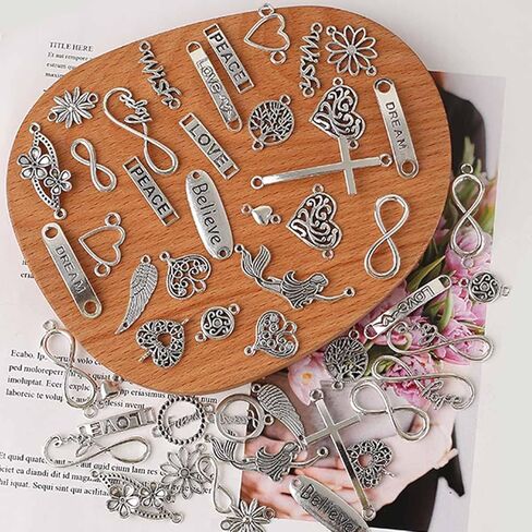 Jewellery Connector Metal Mixed Charms Pendant Set DIY Jewellery Pendant Infinity Sign Pendant Heart Jewellery Connector DIY Craft Charms, Metal… in Saudi Arabia
