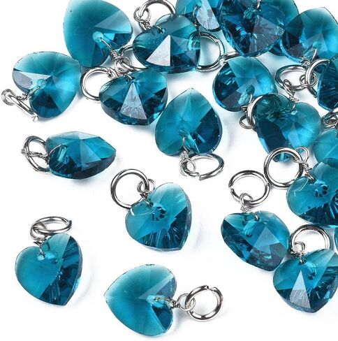 50pcs Crystal Heart Glass Charms Faceted Love Heart Dangles Pendant with Jump Ring for Jewelry Making DIY Necklace Bracelet Earring Keychain Hanging Decoration Valentine's Day in Kuwait