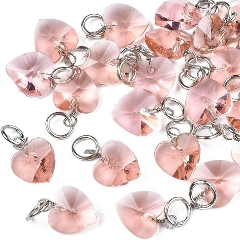 50pcs Crystal Heart Glass Charms Faceted Love Heart Dangles Pendant with Jump Ring for Jewelry Making DIY Necklace Bracelet Earring Keychain Hanging Decoration Valentine's Day in Kuwait