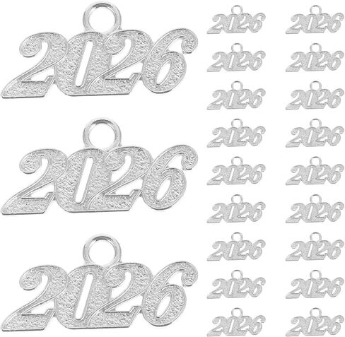 Garneck 100pcs 2026 Charms: Year Signet Number Pendants For Jewelry Making Finding Craft Accessories Graduation Hat Tassel Necklaces Keychain Diy Project Christmas Decor Golden in Kuwait