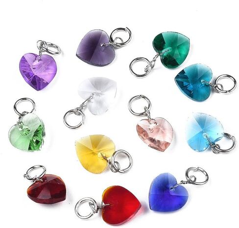 50pcs Crystal Heart Glass Charms Faceted Love Heart Dangles Pendant with Jump Ring for Jewelry Making DIY Necklace Bracelet Earring Keychain Hanging Decoration Valentine's Day in Kuwait