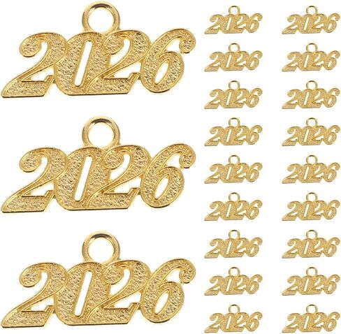 Garneck 100pcs 2026 Charms: Year Signet Number Pendants For Jewelry Making Finding Craft Accessories Graduation Hat Tassel Necklaces Keychain Diy Project Christmas Decor Golden in Kuwait
