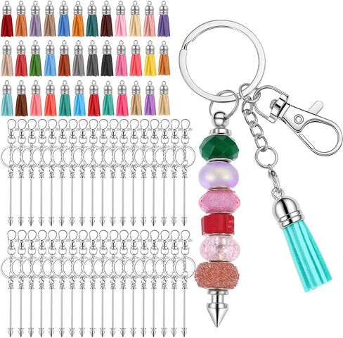 72 Pcs Beadable Keychains Bars Bulk, Included 36 Pcs Beadable Keychain Bars with 36 Colorful Tassel Pendants & 36 Zinc Alloy Clasps, Keychain for Beads Making Supplie in Saudi Arabia