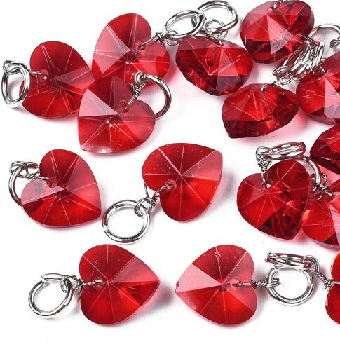 50pcs Crystal Heart Glass Charms Faceted Love Heart Dangles Pendant with Jump Ring for Jewelry Making DIY Necklace Bracelet Earring Keychain Hanging Decoration Valentine's Day in Kuwait