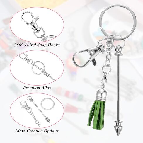 72 Pcs Beadable Keychains Bars Bulk, Included 36 Pcs Beadable Keychain Bars with 36 Colorful Tassel Pendants & 36 Zinc Alloy Clasps, Keychain for Beads Making Supplie in Saudi Arabia