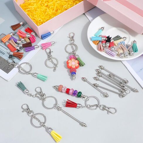72 Pcs Beadable Keychains Bars Bulk, Included 36 Pcs Beadable Keychain Bars with 36 Colorful Tassel Pendants & 36 Zinc Alloy Clasps, Keychain for Beads Making Supplie in Saudi Arabia