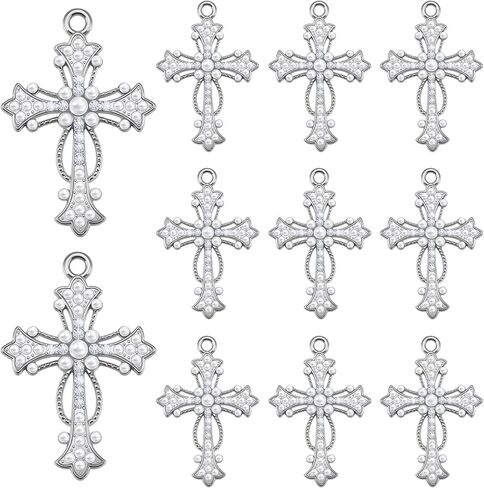 20pcs Rosary Cross Charms Links Connector Charm for Rosary Bead Necklace Making Supplies Light Gold Pearl Rhinestone Pendants Alloy Hanging Ornament for DIY Necklace Bracelet Earring in Kuwait