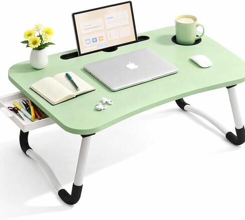 WSA Foldable Laptop Bed Desk with Cup Holder & Tablet Slot Portable Lap Desk Tray Table for Couch Sofa & Bed Large Notebook Stand for Eating Writing Studying Breakfast in Bed (Green) in Kuwait